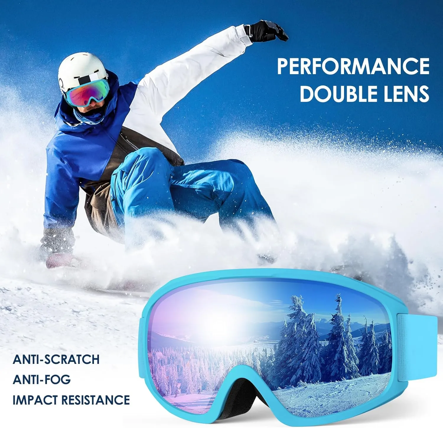Ski Goggles, OTG-Over Glasses Ski/Snowboard Goggles for Men, Women & Youth,Anti Fog UV Protection Snow Goggles