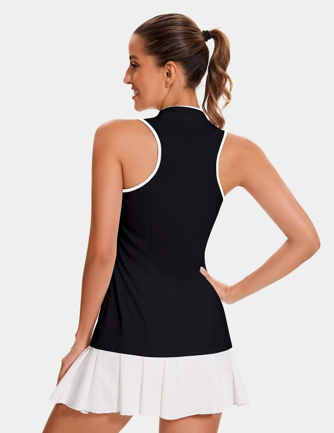 Soneven Women's Sleeveless Golf Shirt Racerback Polo Shirts with Pockets Tennis Tops Golf Tanks Pickleball Shirts