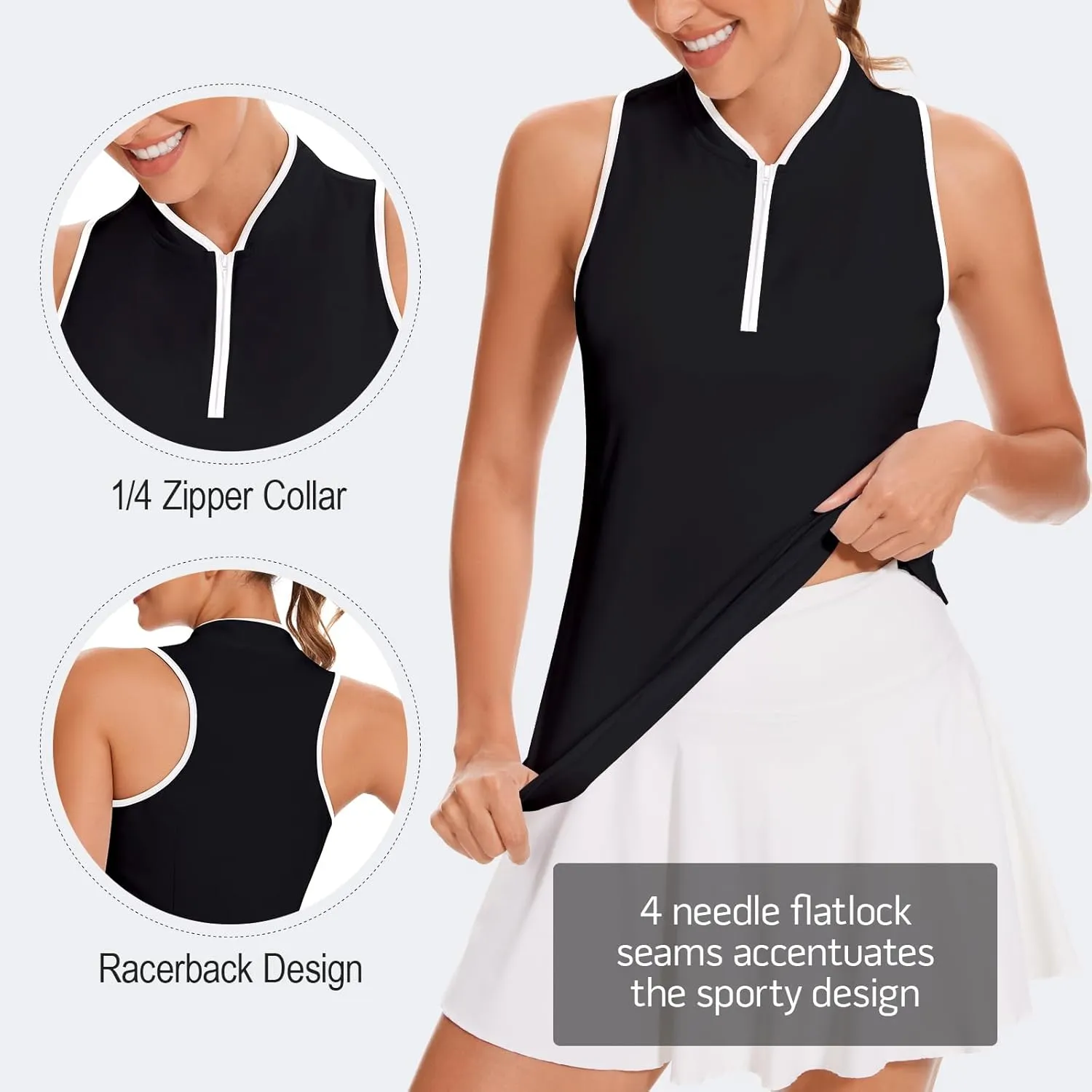 Soneven Women's Sleeveless Golf Shirt Racerback Polo Shirts with Pockets Tennis Tops Golf Tanks Pickleball Shirts