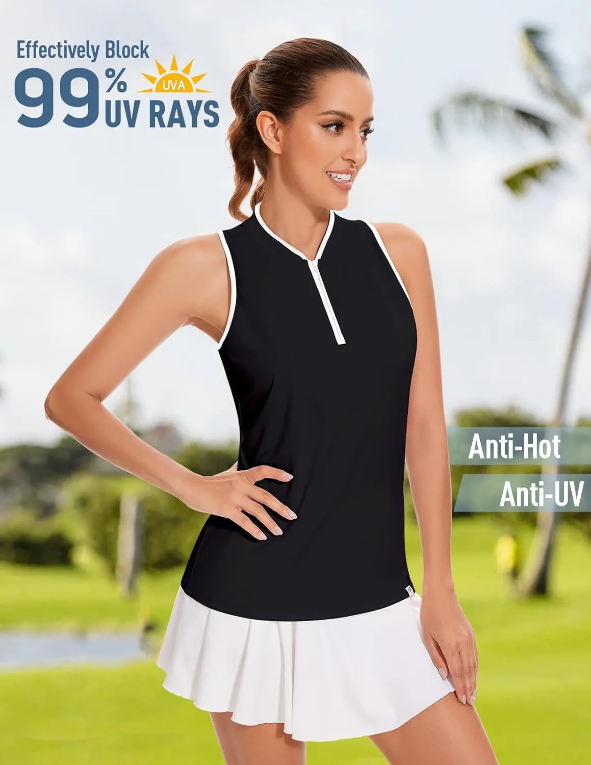 Soneven Women's Sleeveless Golf Shirt Racerback Polo Shirts with Pockets Tennis Tops Golf Tanks Pickleball Shirts