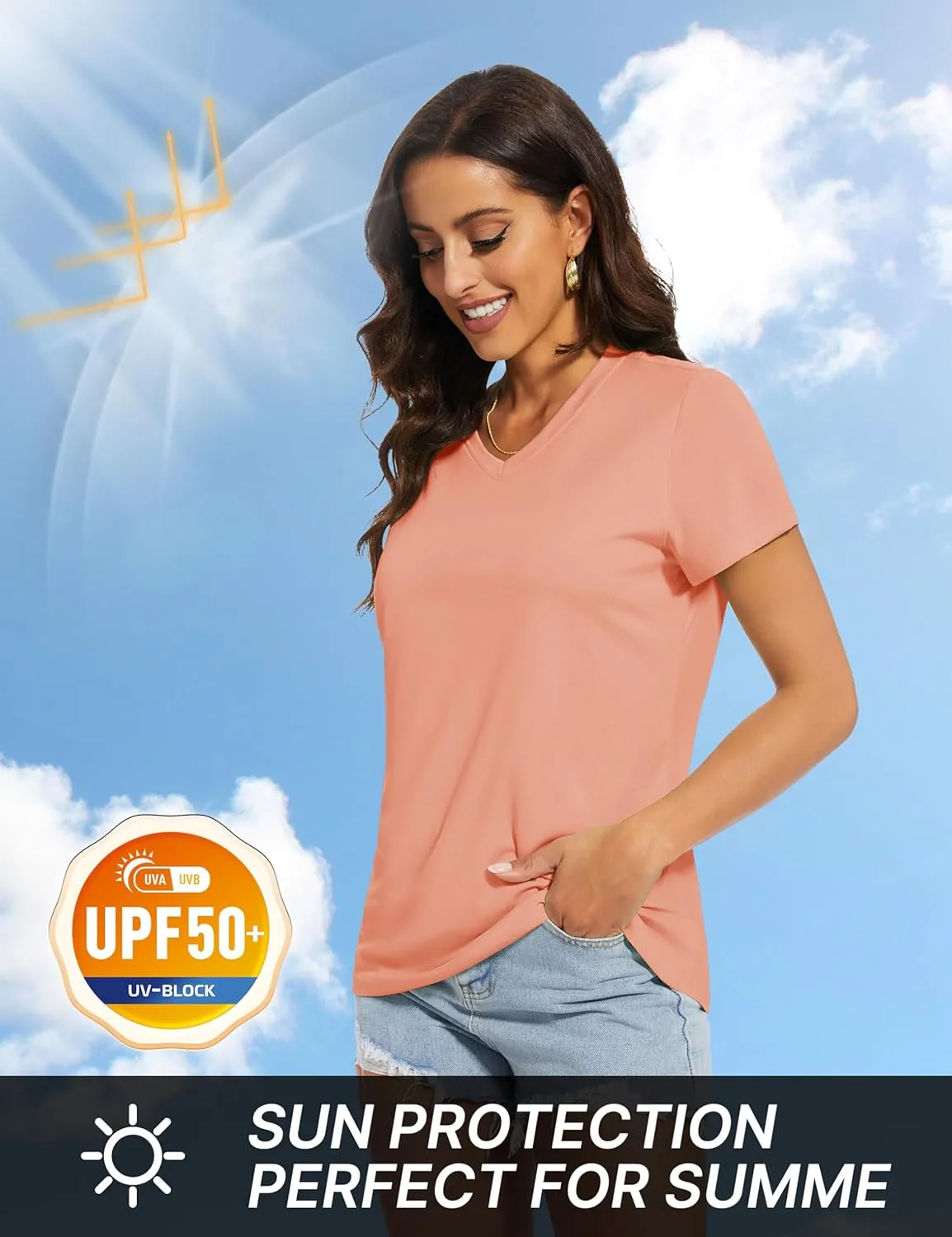 TACVASEN Workout Tops for Women UPF 50  Sun Protection V-Neck T Shirts Short Sleeve Quick Dry Athletic Running Shirts
