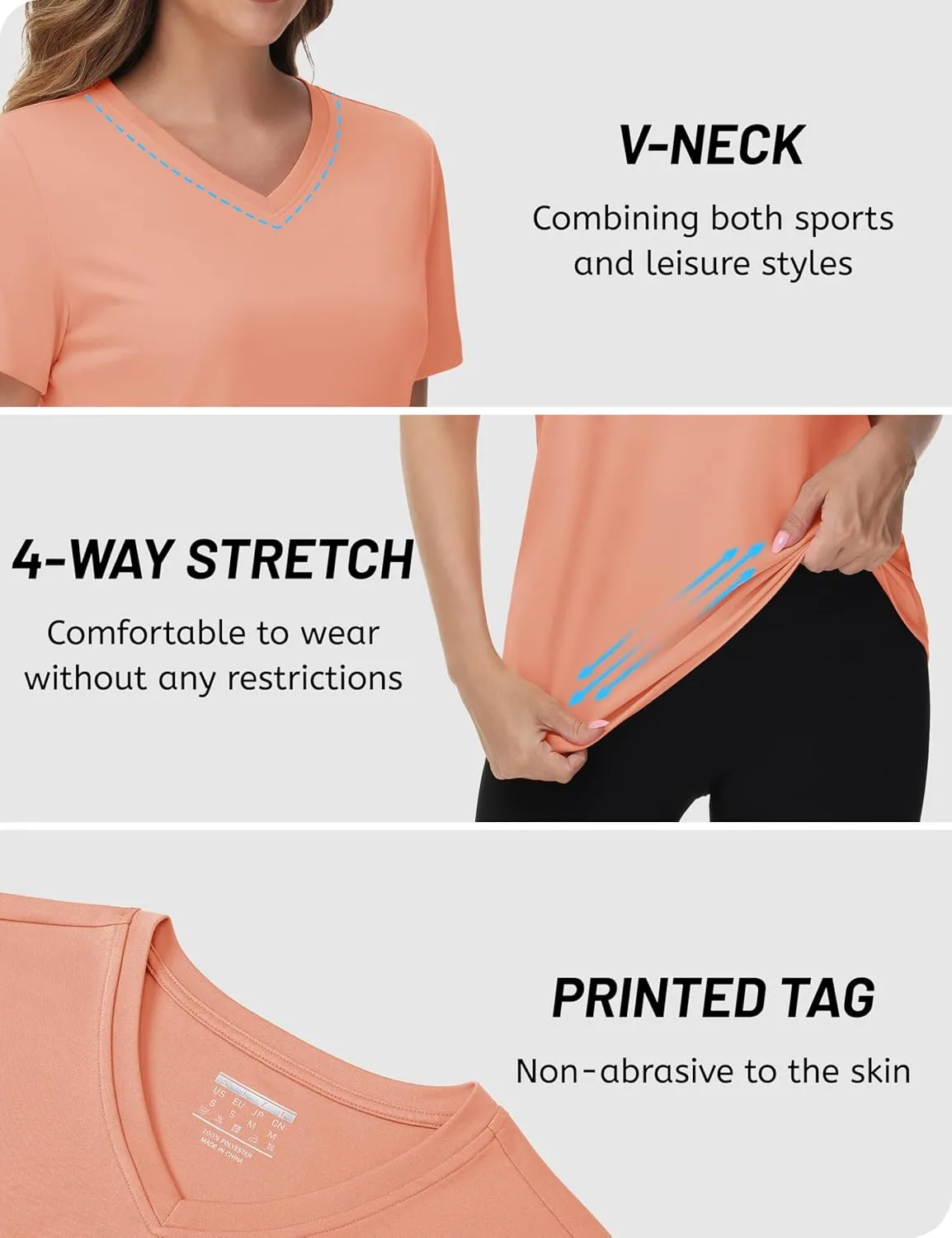 TACVASEN Workout Tops for Women UPF 50  Sun Protection V-Neck T Shirts Short Sleeve Quick Dry Athletic Running Shirts