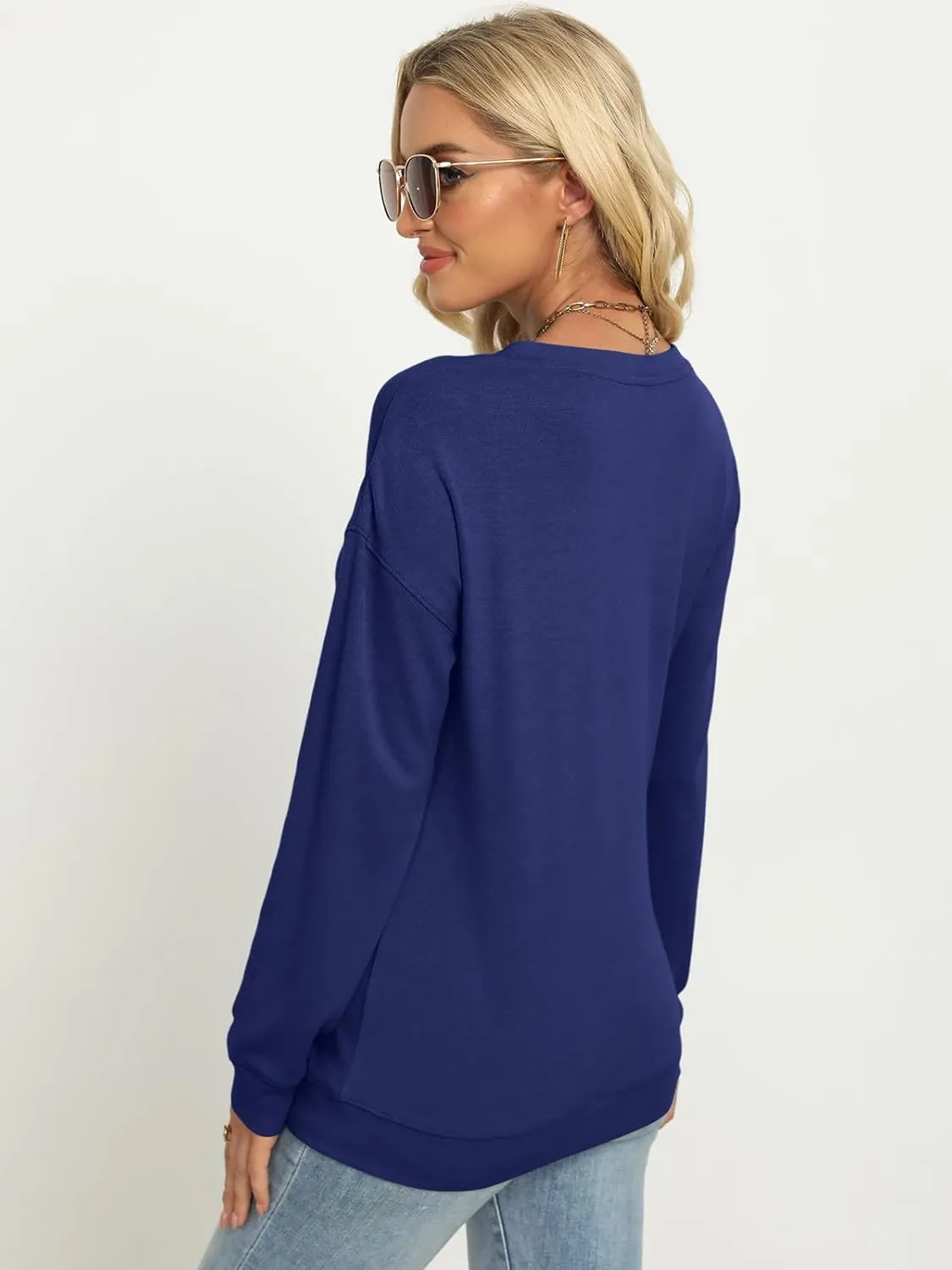TICTICMIMI Women's V Neck Long Sleeve Tops Lightweight Sweatshirts Button Fall Shirts