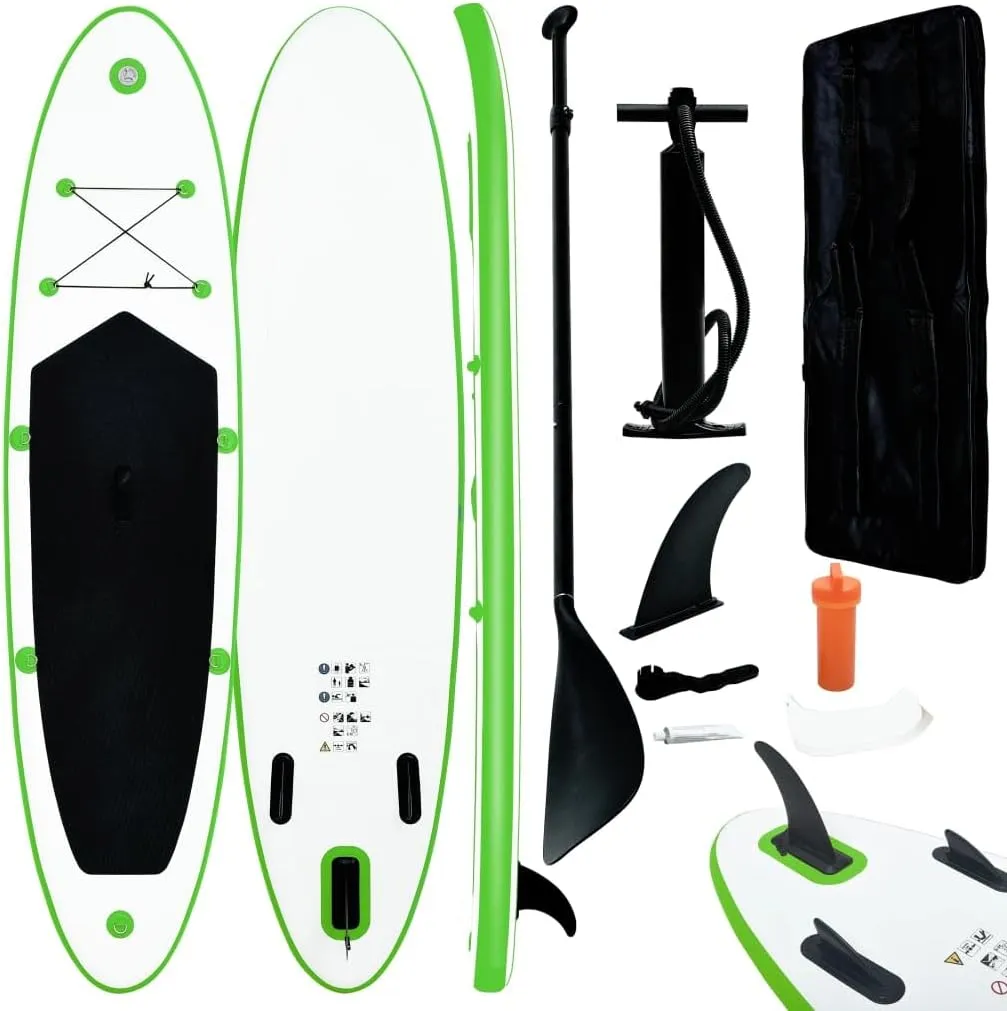 vidaXL Paddleboard Set, Stand up Paddle Board with Accessories and Carrying Bag, Inflatable Paddle Board, SUP Surfboard, Sup SurBoard, Green and White
