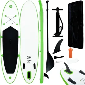 vidaXL Paddleboard Set, Stand up Paddle Board with Accessories and Carrying Bag, Inflatable Paddle Board, SUP Surfboard, Sup SurBoard, Green and White