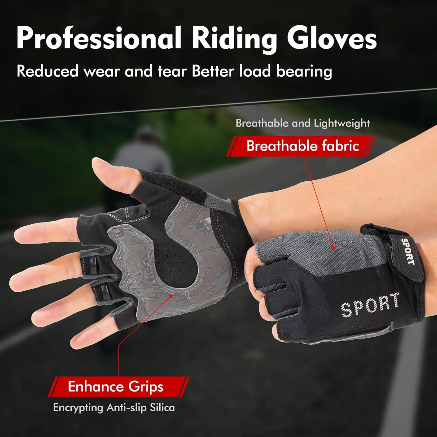 WULI Cycling-Gloves Riding Gloves Summer New Road Mountain Bike Riding Gloves Outdoor Short Finger Bike Strengthening Palm Outdoor Mountain Half Finger Anti Slip Gloves,