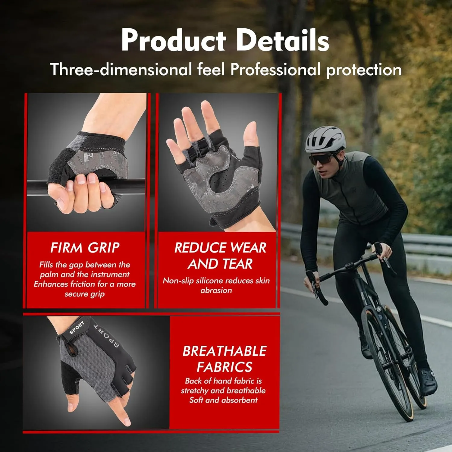 WULI Cycling-Gloves Riding Gloves Summer New Road Mountain Bike Riding Gloves Outdoor Short Finger Bike Strengthening Palm Outdoor Mountain Half Finger Anti Slip Gloves,