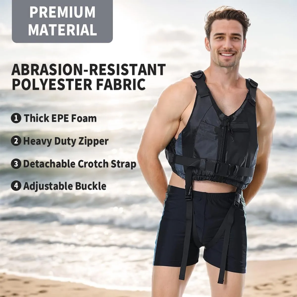 Yueta Swim Vest for Adults, Adjustable Crotch Strap, Buoyancy Aid Swim Jacket for Kayaking, Fishing, Watersports